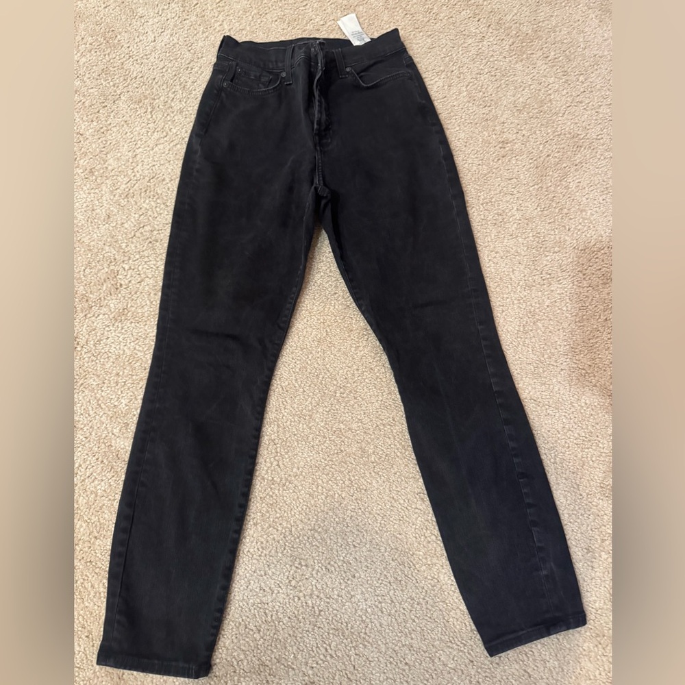 7 For All Mankind High Rise Slim Jeans - Gwenevere Squiggle Night Black. Size 27